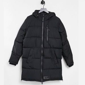 Bershka Longline Padded Puffer Jacket (Black)